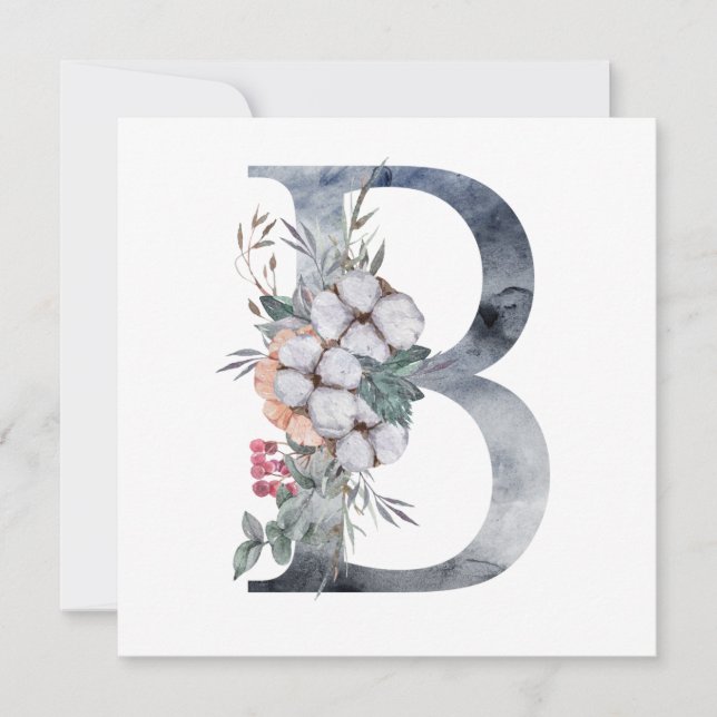 Blue Floral Monogram Initial B Card (Front)