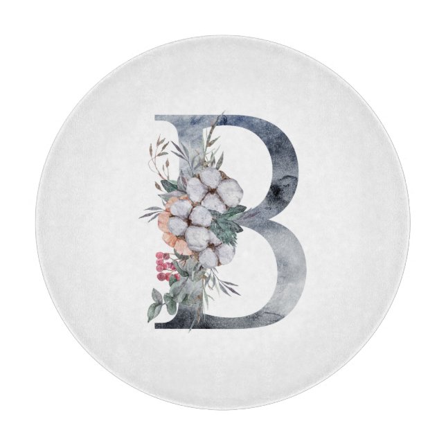 Blue Floral Monogram Initial B Cutting Board (Front)
