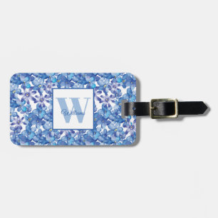 Blue Floral Monogram Luggage Tag