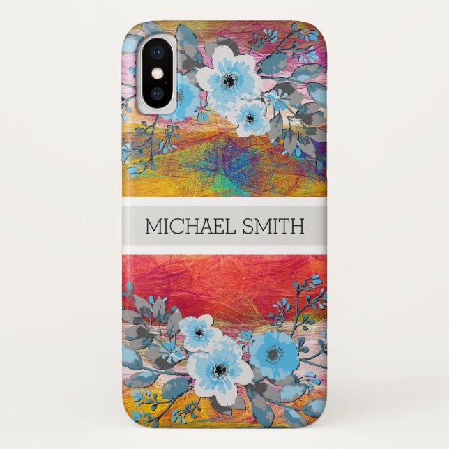 Blue Floral Monogram Modern Colourful Abstract Case-Mate iPhone Case (Back)