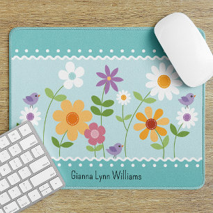 Blue Floral Monogram Mouse Pad