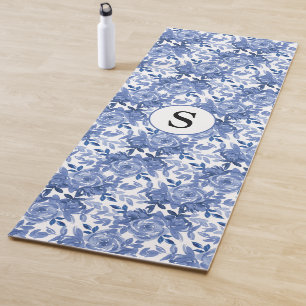 Blue Floral Monogram  Yoga Mat