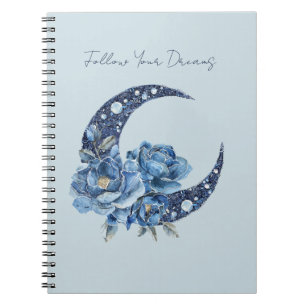 Blue Floral Moon Notebook