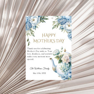 Blue Floral Mother's Day Tea Party Thank you Card