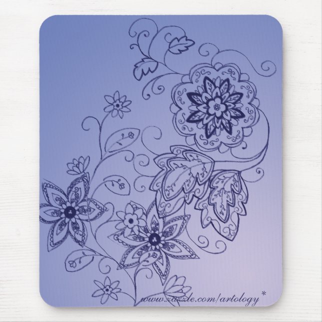 Blue Floral Mousepad (Front)