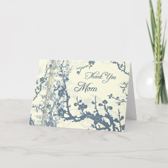 Blue Floral Mum Wedding Day Thank You Card (Front)