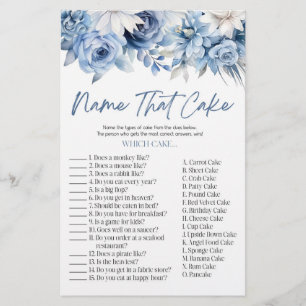 Blue Floral Name That Cake Bridal Shower Game Stationery