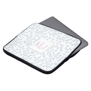 Blue Floral Neoprene Laptop Sleeve 15 inch