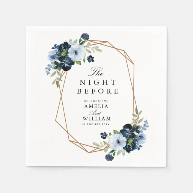 blue floral night before wedding rehearsal napkin (Front)