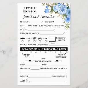 Blue Floral Note for Couple Wedding Reception Card