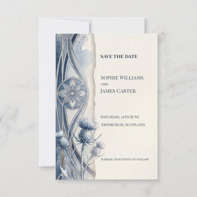 Blue Floral Nouveau Save The Date (Front)