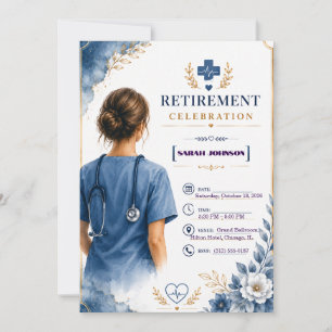Blue Floral Nurse Retirement Invitation