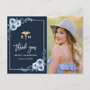 blue floral nursing school graduation thank you postcard