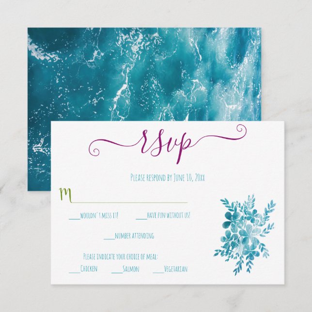 Blue Floral Ocean RSVP Cards (Front/Back)