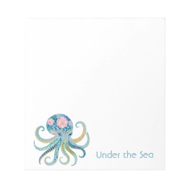 Blue Floral Octopus Notepad (Front)