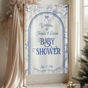 Blue Floral Ornament Classic Neutral Welcome Tapestry