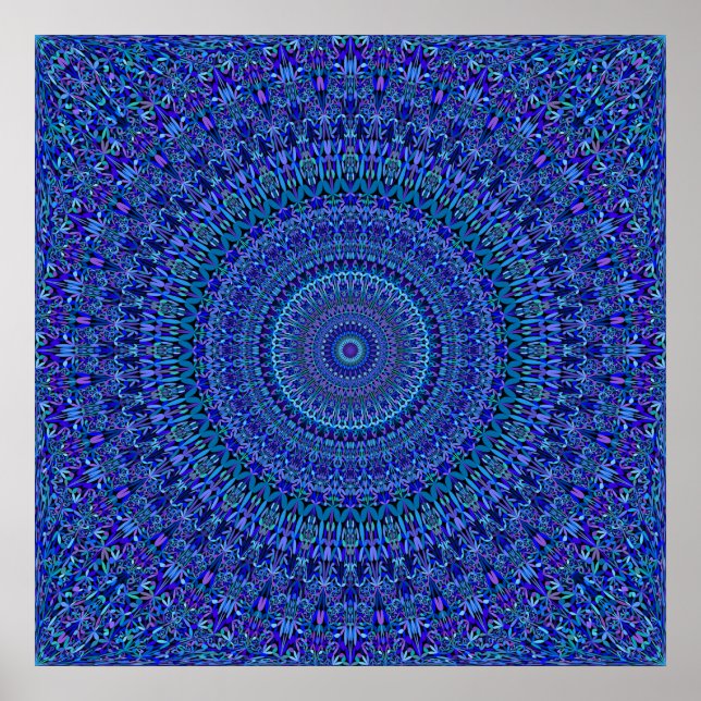 Blue Floral Ornate Mandala Poster (Front)
