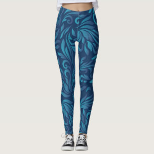 blue floral ornemental leggings