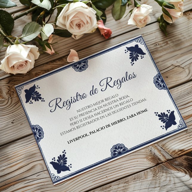 Blue Floral Otomi Simple Fiesta Spanish Wedding Enclosure Card (Blue Floral Otomi Simple Fiesta Spanish Wedding Enclosure Card)