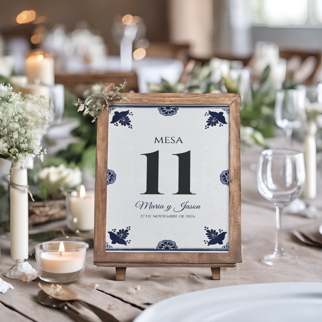 Blue Floral Otomi Simple Fiesta Spanish Wedding Table Number (Blue Floral Otomi Simple Fiesta Spanish Wedding Table Number)