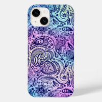 Blue Floral Paisley Over Iridescent Background