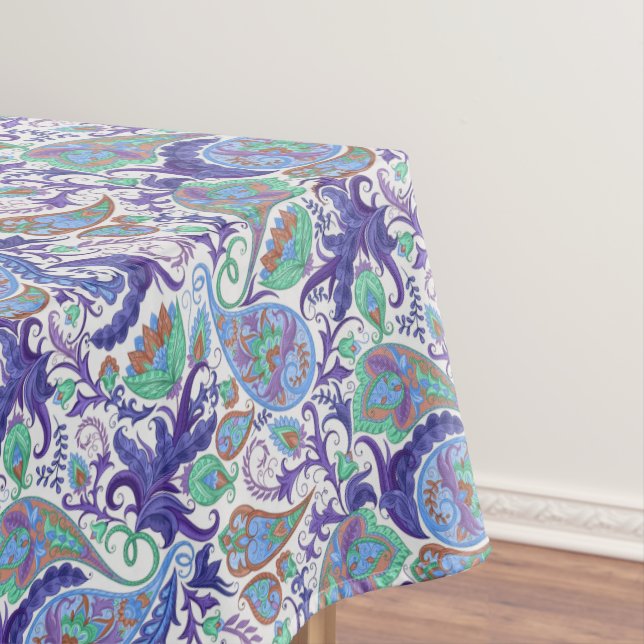Blue Floral Paisley Tablecloth (In Situ)