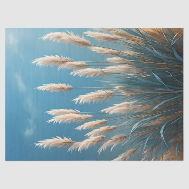 Blue Floral Pampas Grass Tissue Paper (Front)