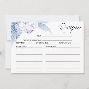 Blue Floral Pampas Palm Bridal Shower Recipe Card
