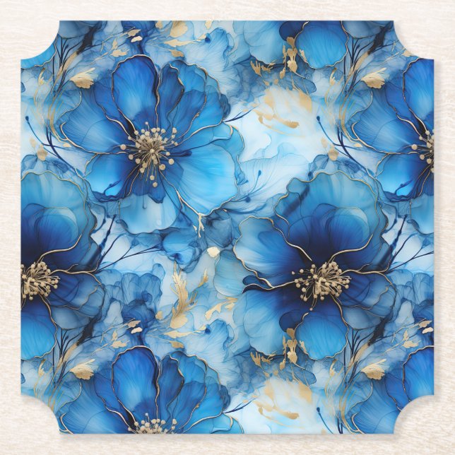 Blue floral paper coasters (Front)