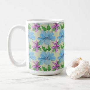 Blue Floral Pattern Aesthetic Watercolor Flower Coffee Mug