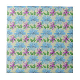 Blue Floral Pattern Aesthetic Watercolor Flower Tile