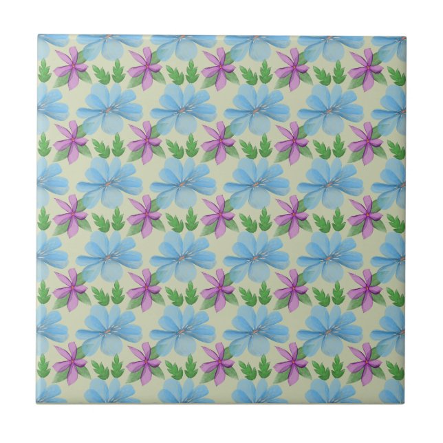 Blue Floral Pattern Aesthetic | Watercolor Flower  Tile (Front)