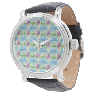 Blue Floral Pattern Aesthetic Watercolor Flower Watch