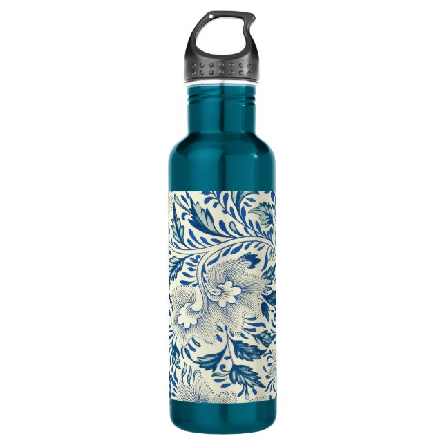 Blue Floral Pattern Antique Asian Design 710 Ml Water Bottle (Front)