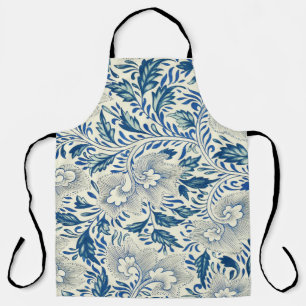 Blue Floral Pattern Antique Asian Design Apron