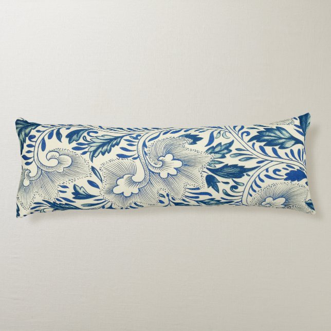 Blue Floral Pattern Antique Asian Design Body Cushion (Back)