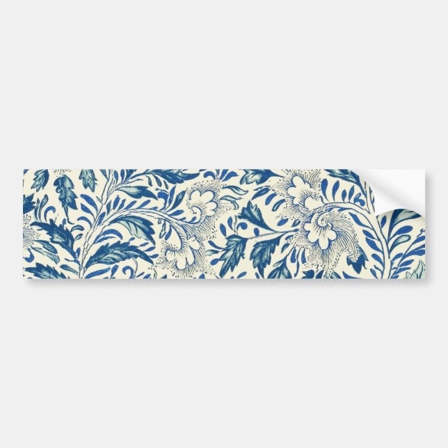 Blue Floral Pattern Antique Asian Design Bumper Sticker (Front)