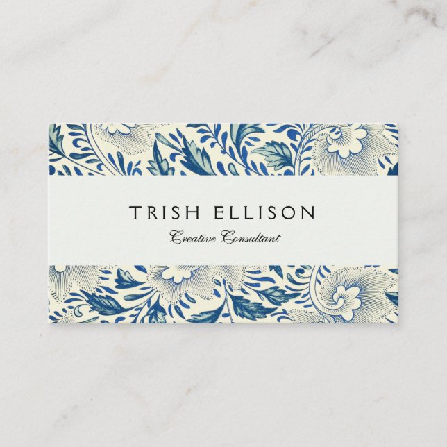 Blue Floral Pattern Antique Asian Design Business Card (Front)