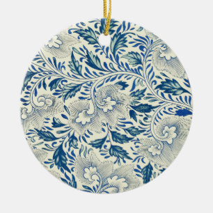 Blue Floral Pattern Antique Asian Design Ceramic Tree Decoration