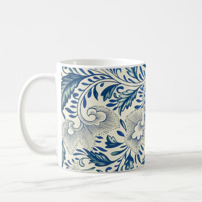 Blue Floral Pattern Antique Asian Design Coffee Mug (Left)