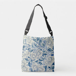 Blue Floral Pattern Antique Asian Design Crossbody Bag