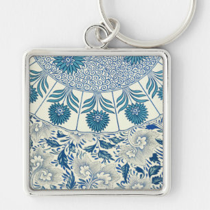 Blue Floral Pattern Antique Asian Design Key Ring