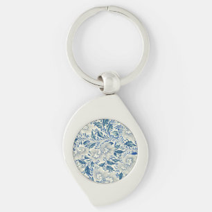 Blue Floral Pattern Antique Asian Design Key Ring
