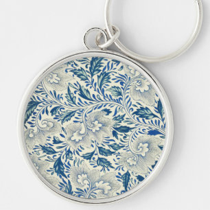 Blue Floral Pattern Antique Asian Design Key Ring