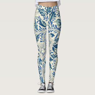 Blue Floral Pattern Antique Asian Design Leggings