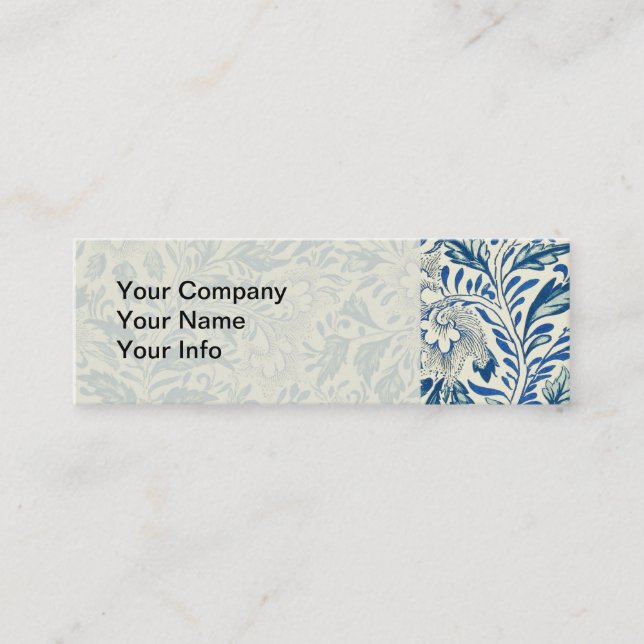 Blue Floral Pattern Antique Asian Design Mini Business Card (Front)