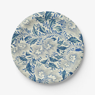 Blue Floral Pattern Antique Asian Design Paper Plate