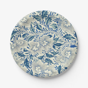 Blue Floral Pattern Antique Asian Design Paper Plate