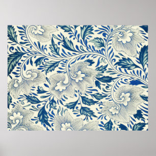 Blue Floral Pattern Antique Asian Design Poster