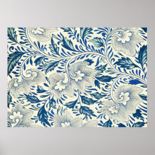 Blue Floral Pattern Antique Asian Design Poster